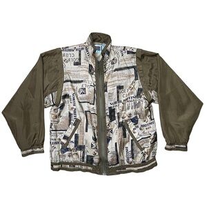Vintage 80s EVR Women’s Golf Printed Silk Zip Up Windbreaker Jacket